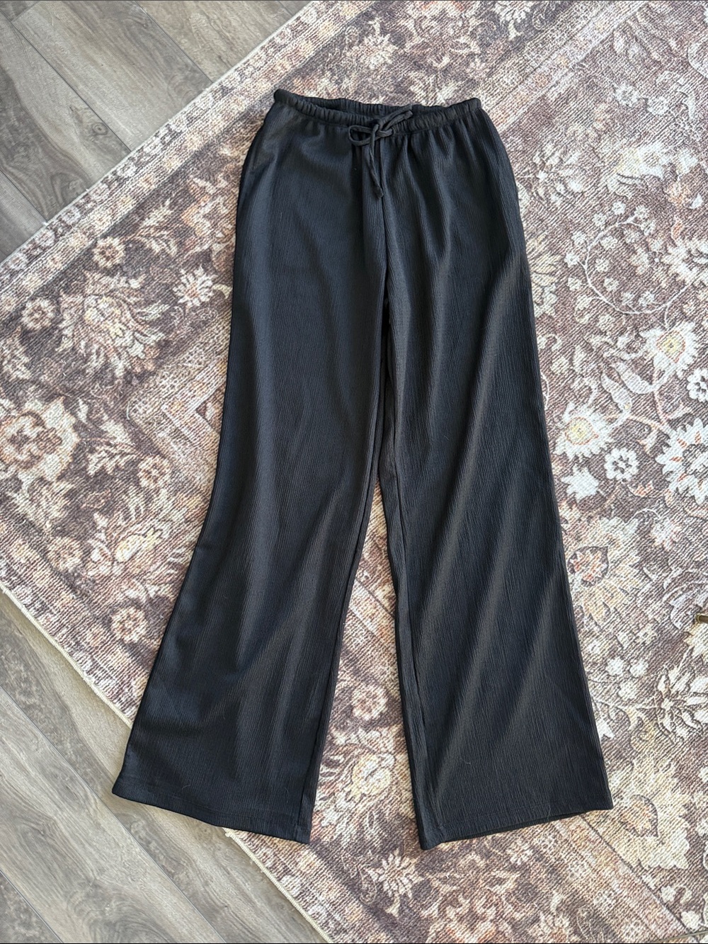 Black Wide-Leg Drawstring Pants